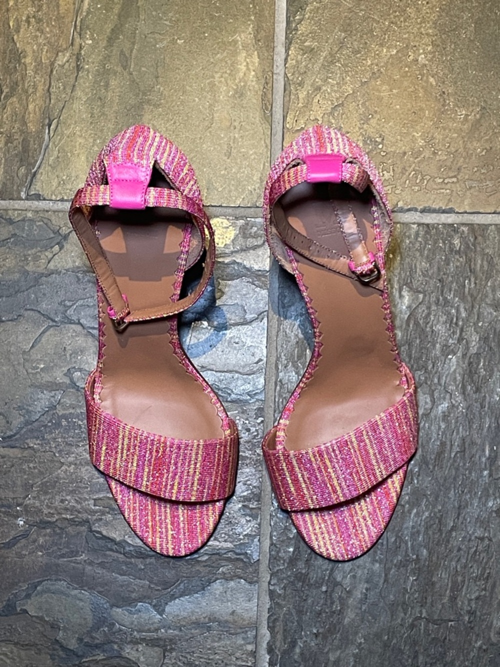 M Missoni Pink Striped Metallic Block Heel Sandals